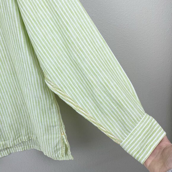 Tommy Bahama Men's Large 100% Linen Button Down Collared Shirt Green White Strip - Picture 5 of 16